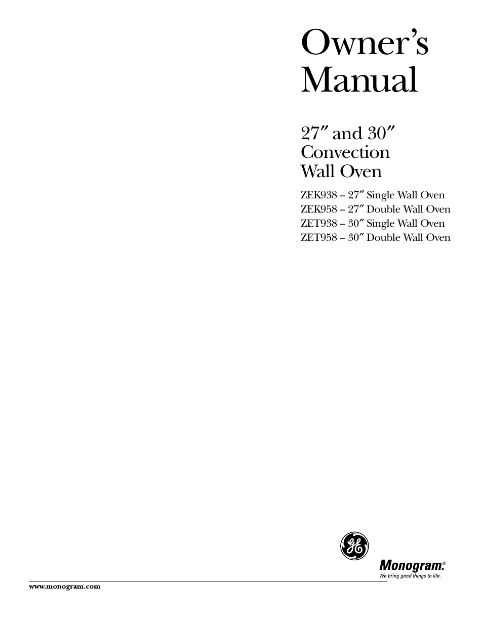 GE ZET958 30 User Manual | 48 pages
