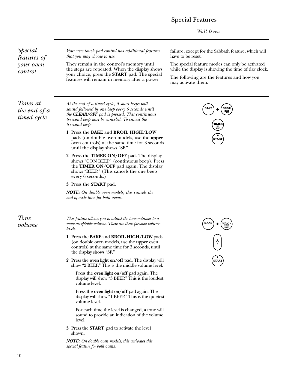 Special features, Special features –12, Special features of your oven control | Tones at the end of a timed cycle, Tone volume | GE ZET958 30 User Manual | Page 10 / 48