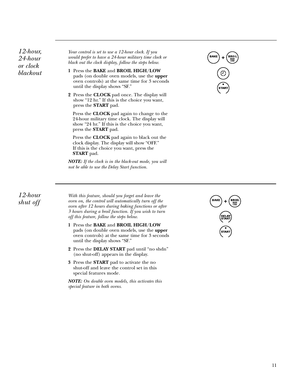 Hour, 24-hour or clock blackout, Hour shut off | GE ZET958 30 User Manual | Page 11 / 48