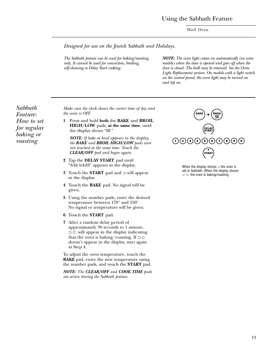 Sabbath feature, Sabbath feature –15, Using the sabbath feature | GE ZET958 30 User Manual | Page 13 / 48