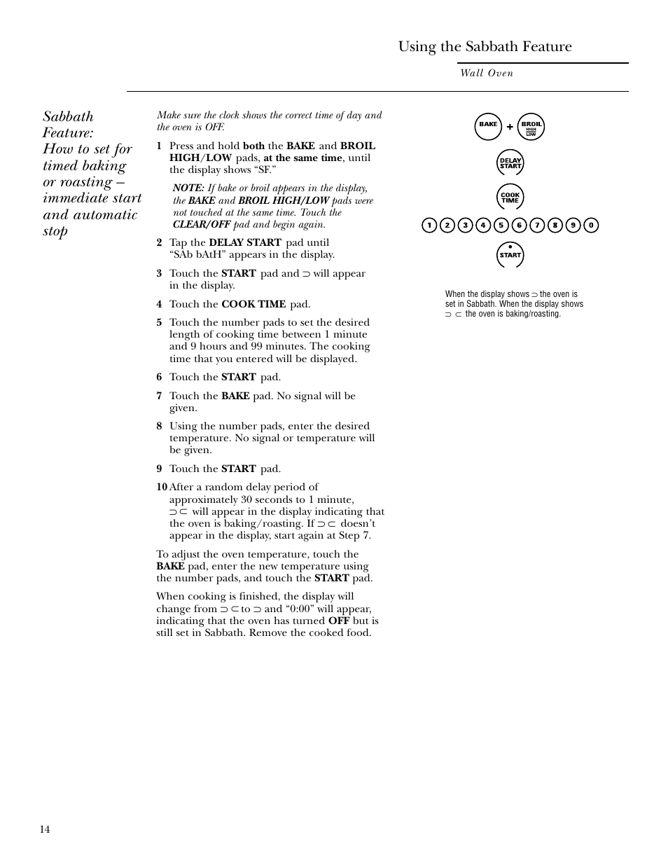 Using the sabbath feature | GE ZET958 30 User Manual | Page 14 / 48