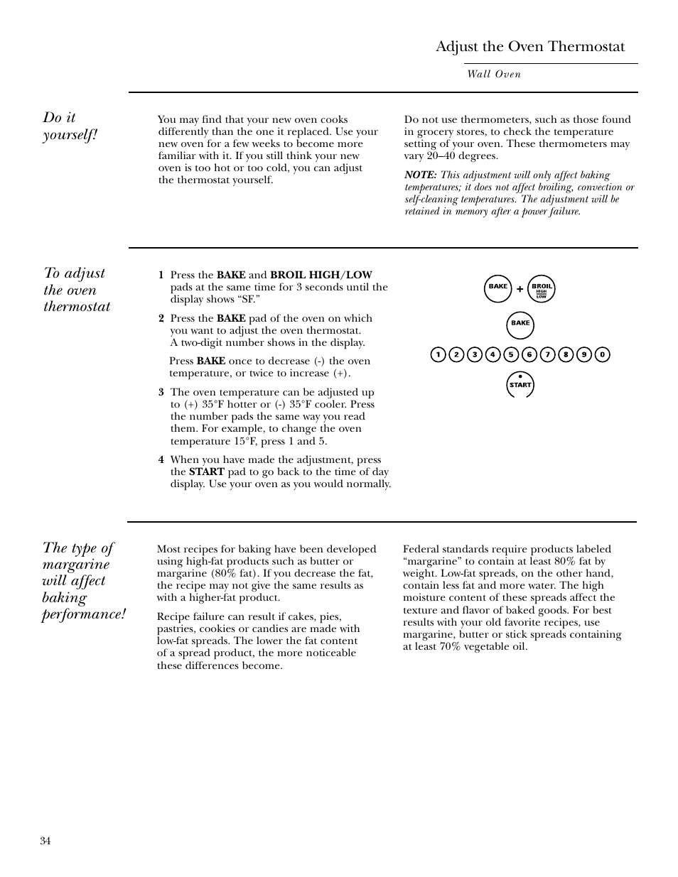 Thermostat, Adjust the oven thermostat, Do it yourself | GE ZET958 30 User Manual | Page 34 / 48