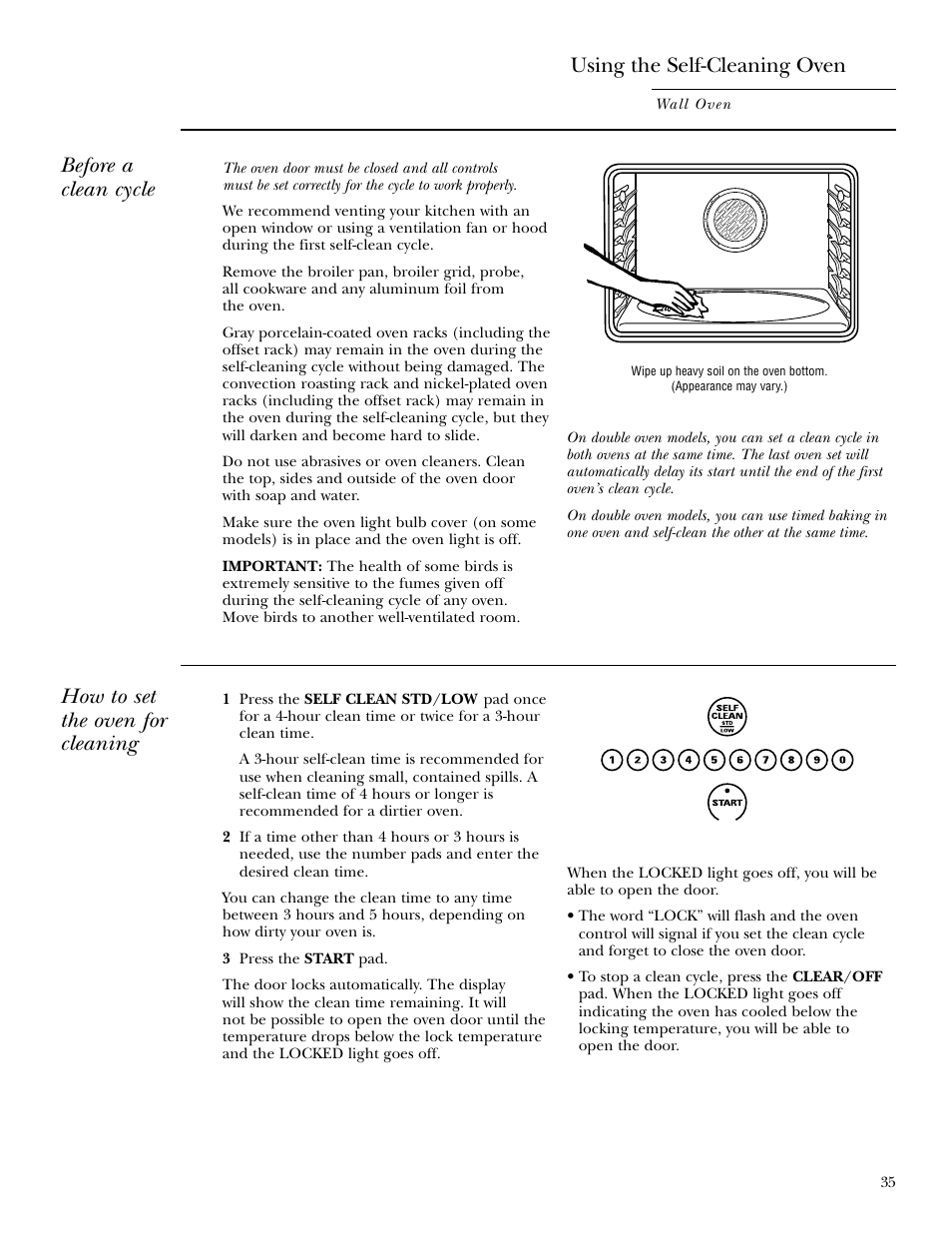 Self-cleaning oven, Self-cleaning oven , 36, Using the self-cleaning oven | Before a clean cycle, How to set the oven for cleaning | GE ZET958 30 User Manual | Page 35 / 48