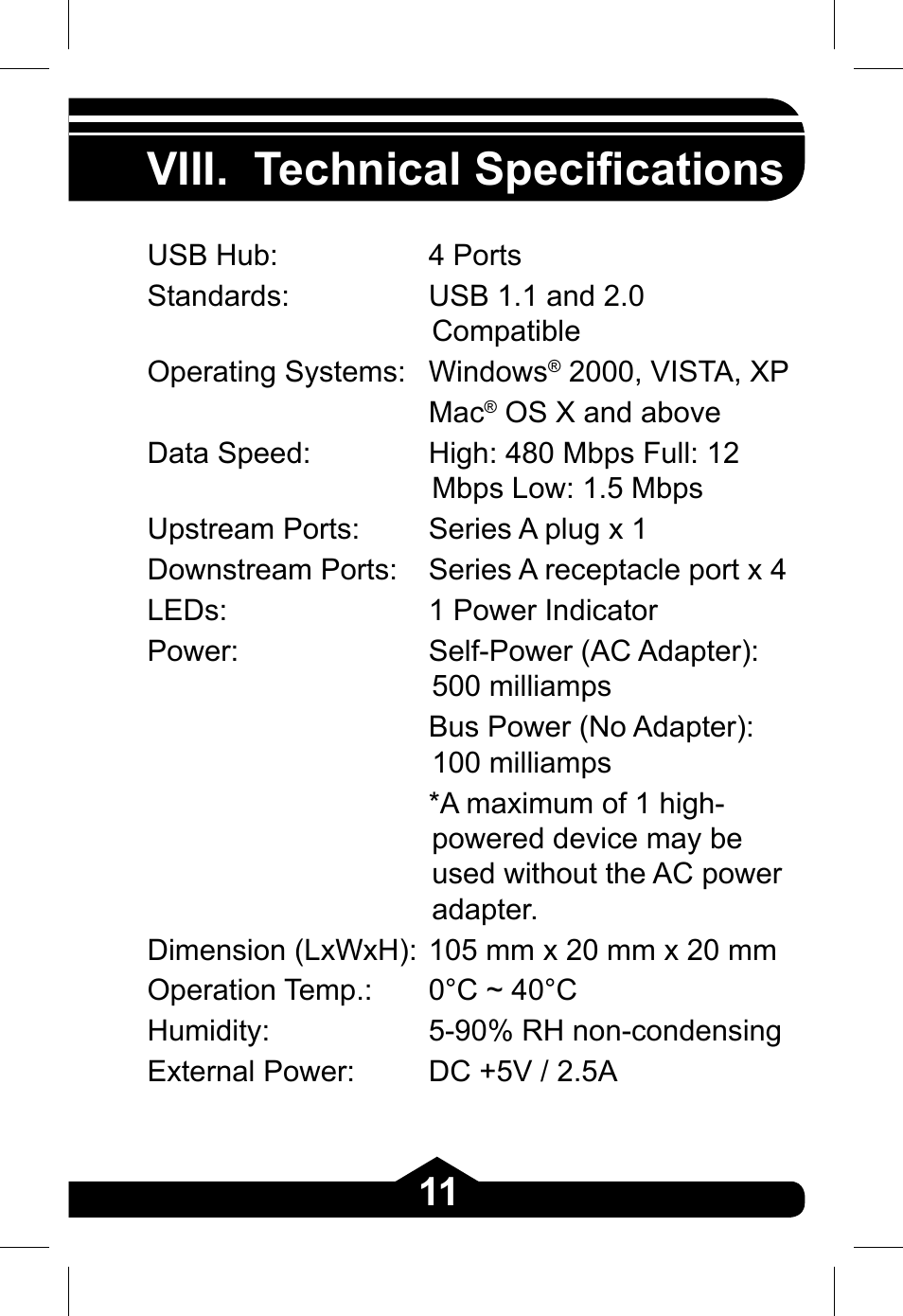 Viii. technical specifi cations | GE 97845 - green User Manual | Page 11 / 26