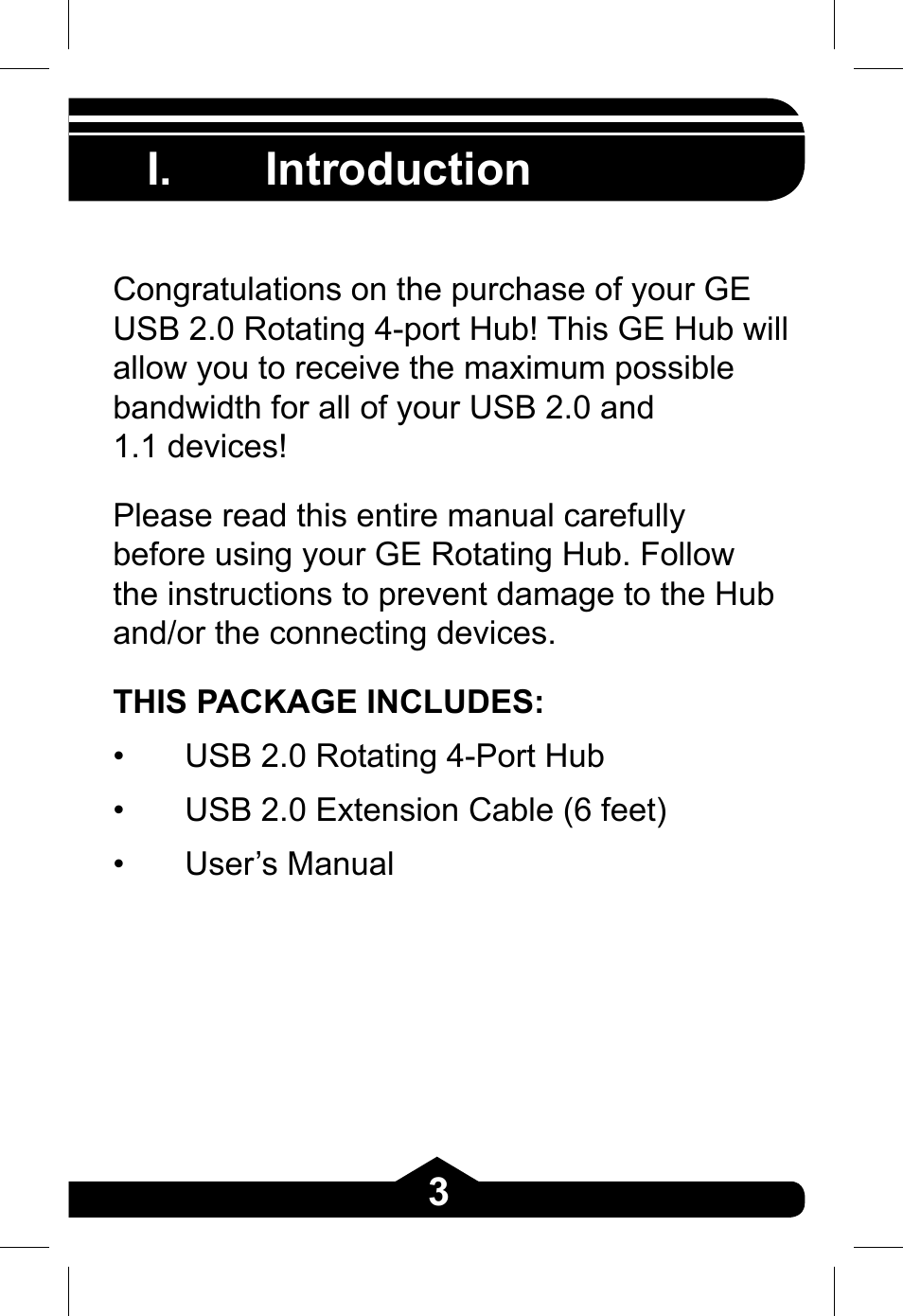 I. introduction | GE 97845 - green User Manual | Page 3 / 26