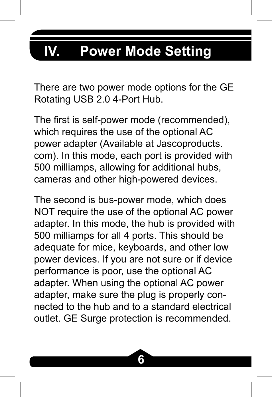 Iv. power mode setting | GE 97845 - green User Manual | Page 6 / 26