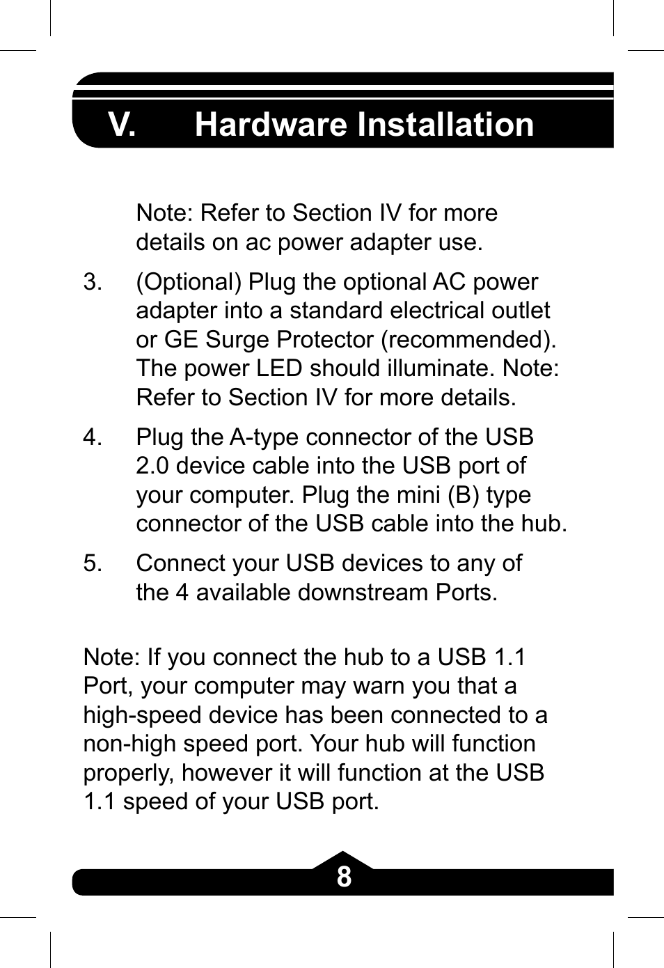 V. hardware installation | GE 97845 - green User Manual | Page 8 / 26
