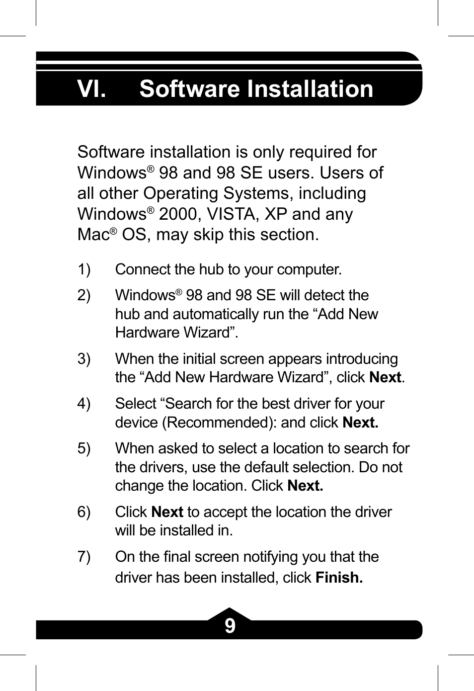 Vi. software installation | GE 97845 - green User Manual | Page 9 / 26