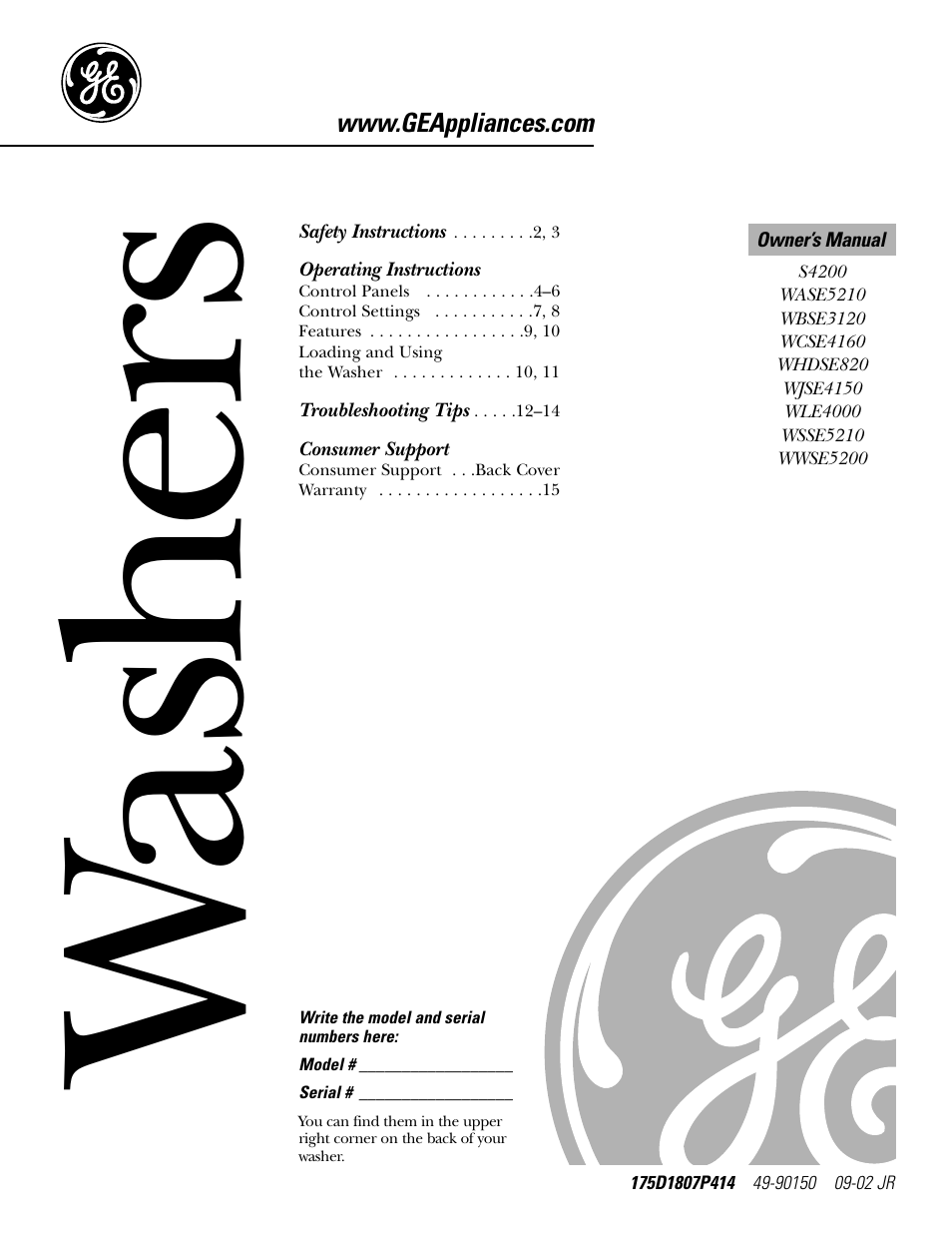 GE WHDSE820 User Manual | 16 pages