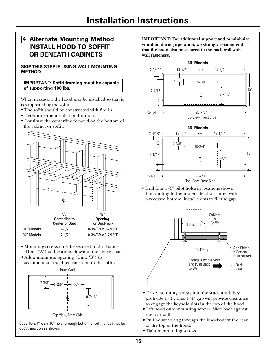 Installation instructions | GE JV965 User Manual | Page 15 / 24