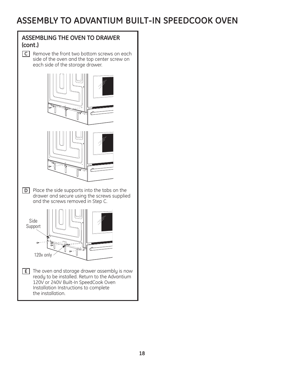 Assembly to advantium built-in speedcook oven | GE Advantium ZSC1202SS User Manual | Page 18 / 20