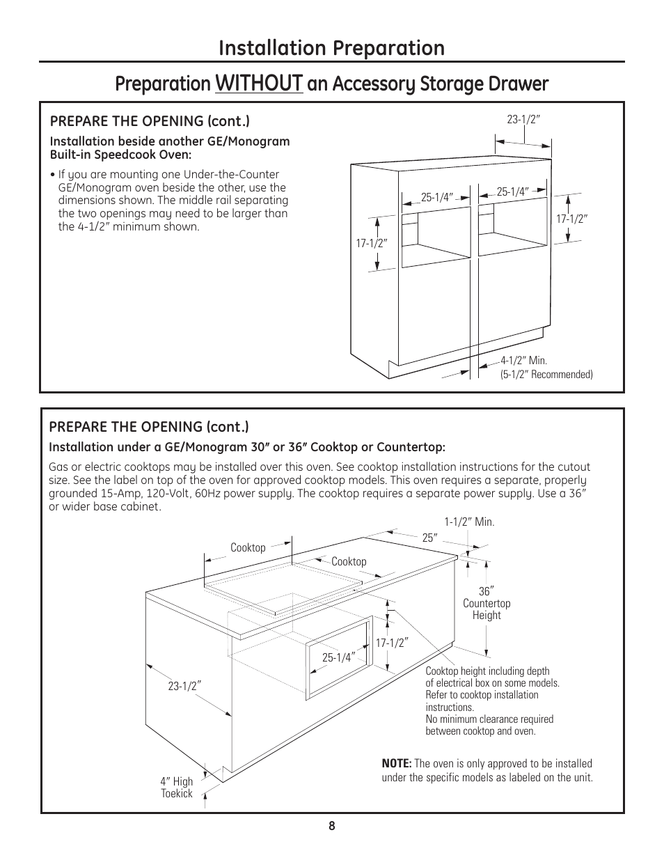 Without, Installation preparation, Preparation | An accessory storage drawer | GE Advantium ZSC1202SS User Manual | Page 8 / 20