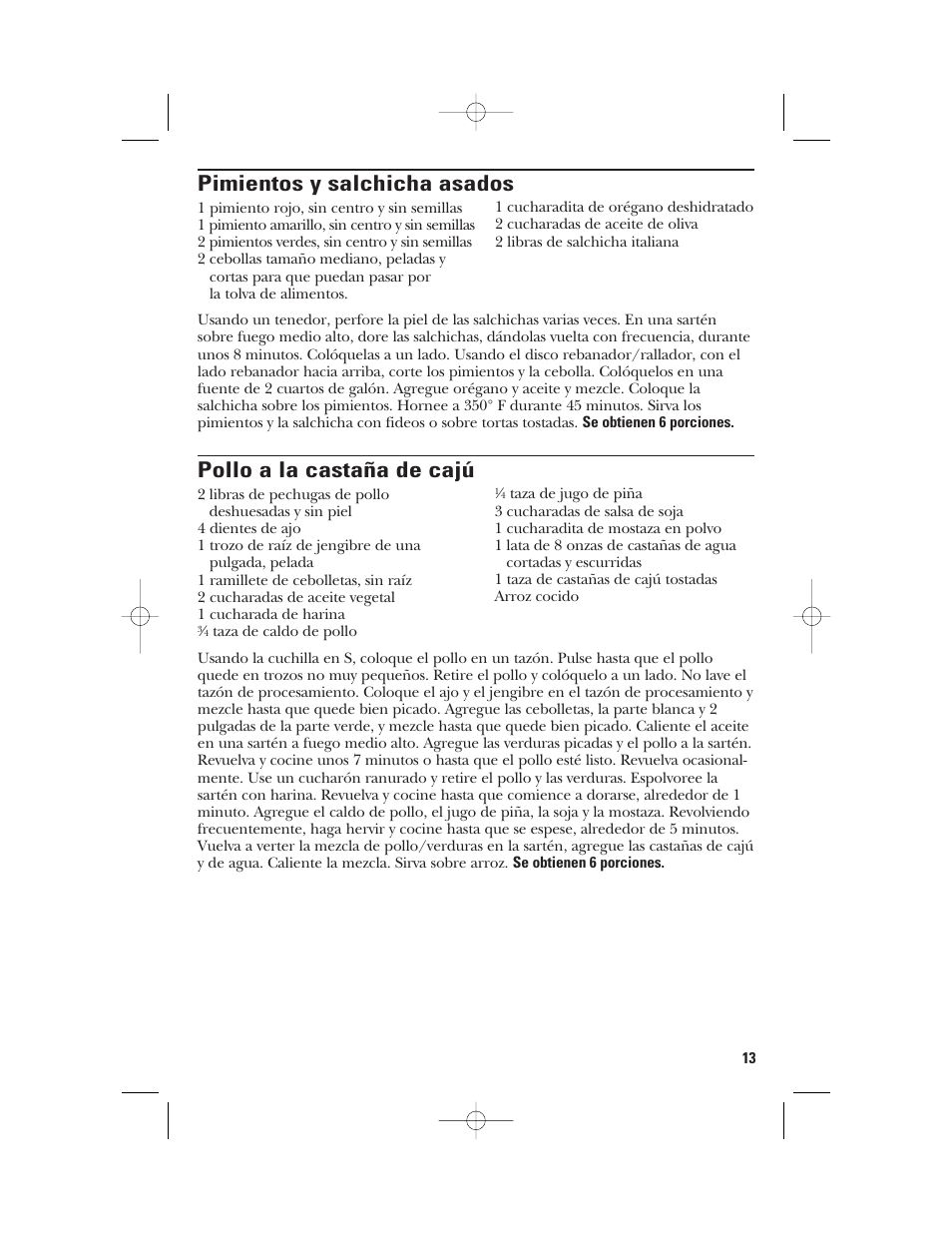 Pimientos y salchicha asados, Pollo a la castaña de cajú | GE 840074400 User Manual | Page 31 / 36