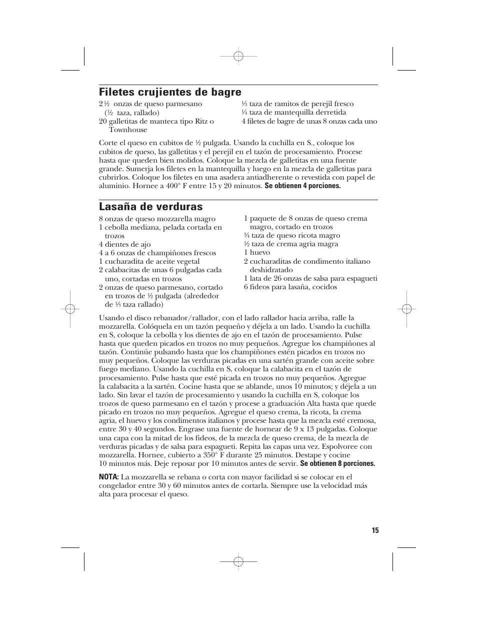 Filetes crujientes de bagre, Lasaña de verduras | GE 840074400 User Manual | Page 33 / 36