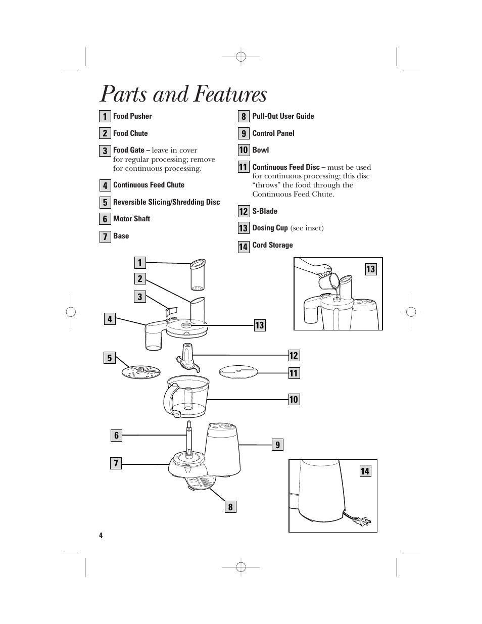 Parts & features, Parts and features | GE 840074400 User Manual | Page 4 / 36