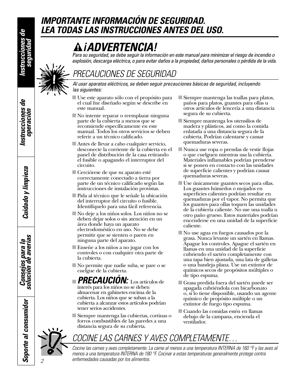 Instrucciones de seguridad, Advertencia, Precaución | GE Profile JP938 User Manual | Page 22 / 40