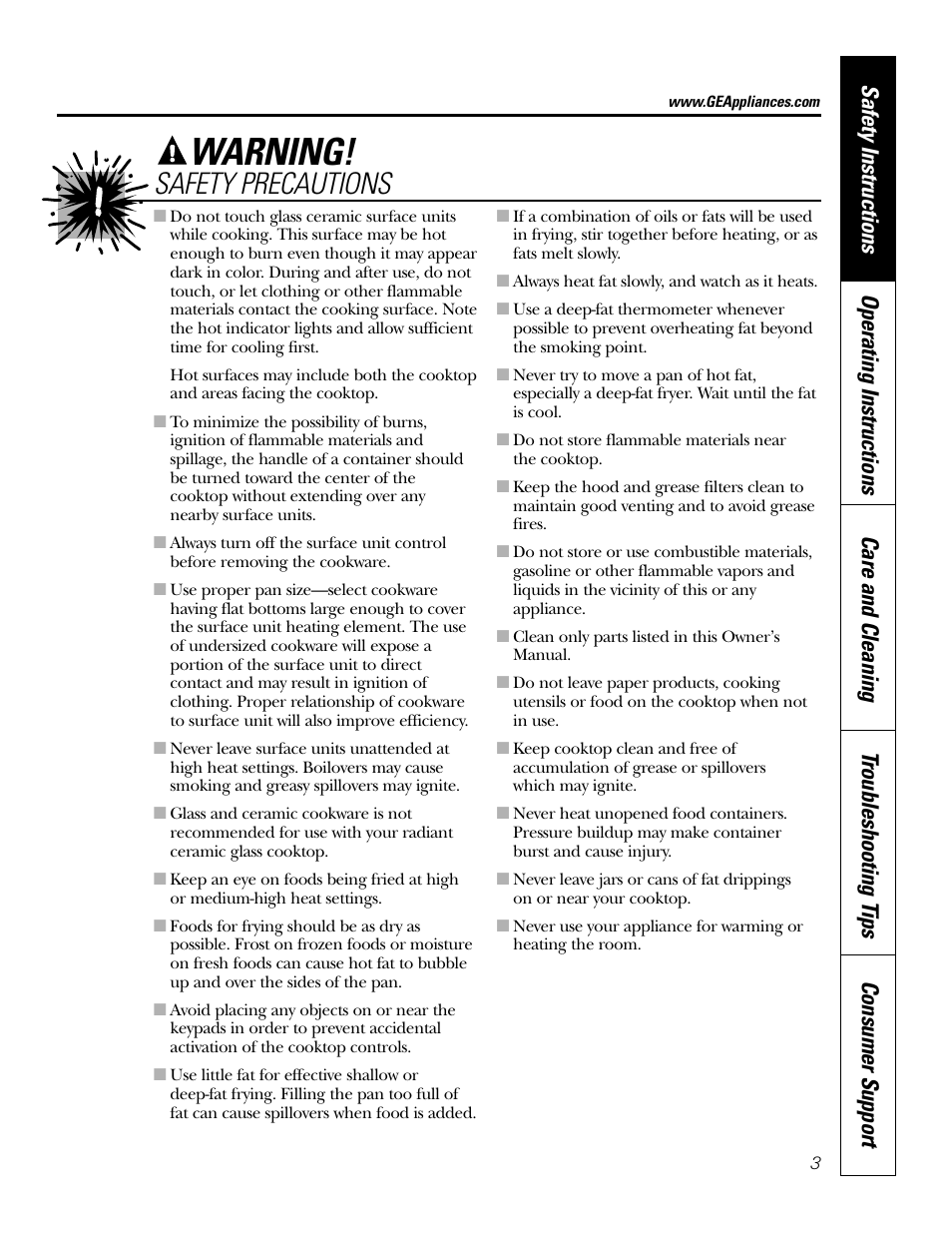 Warning, Safety precautions | GE Profile JP938 User Manual | Page 3 / 40