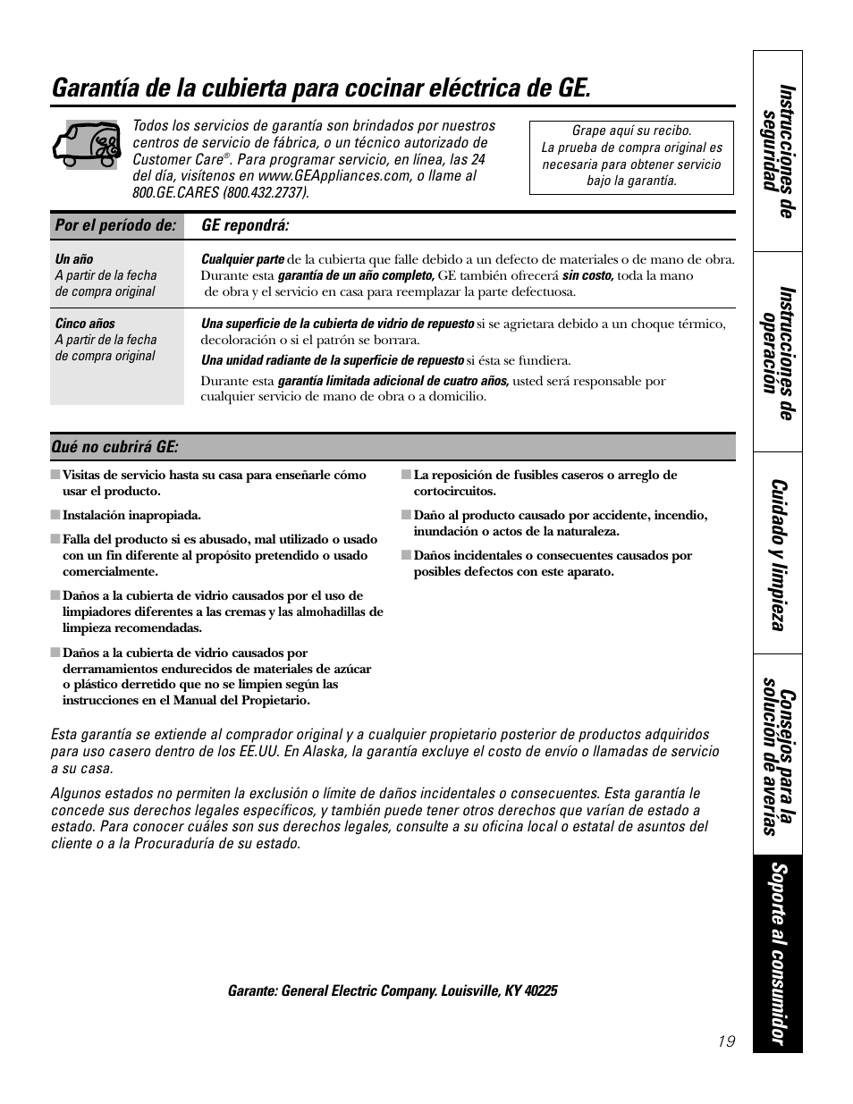 Garantía | GE Profile JP938 User Manual | Page 39 / 40