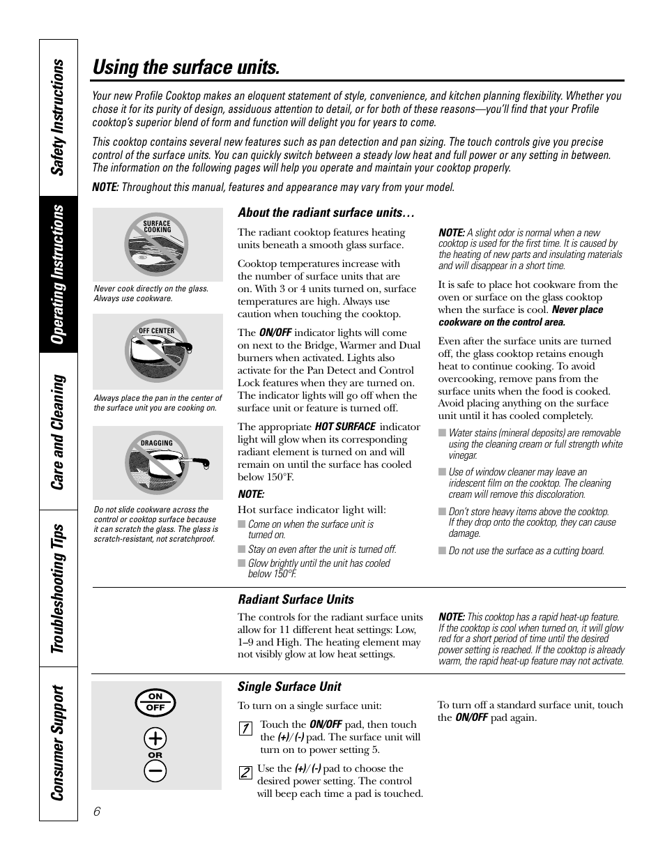 Surface units, Surface units –9, Using the surface units | GE Profile JP938 User Manual | Page 6 / 40