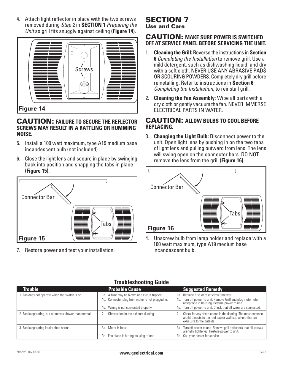 Caution | GE BFLH70L User Manual | Page 5 / 8
