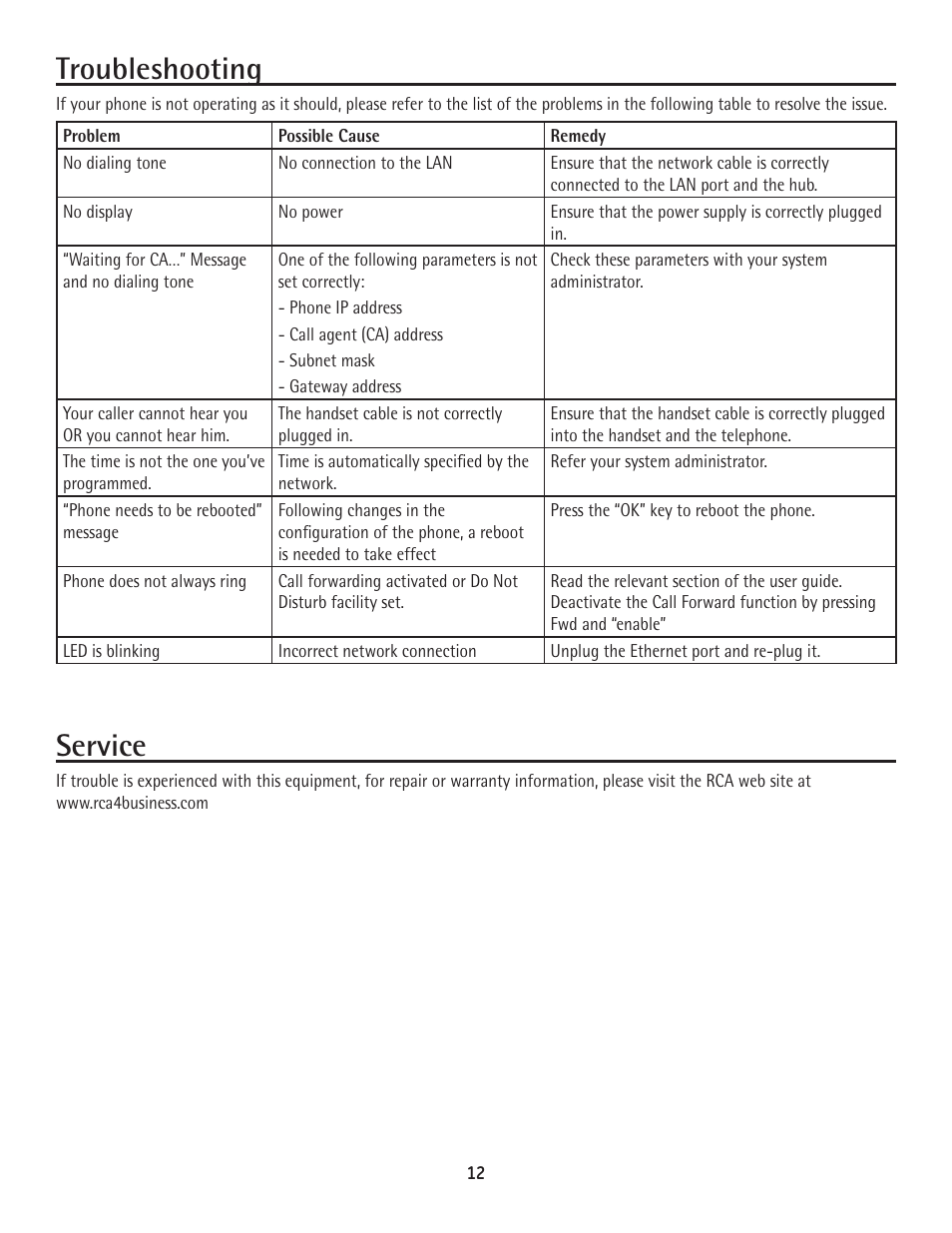 Troubleshooting, Service | GE 25600 MGCP User Manual | Page 12 / 14