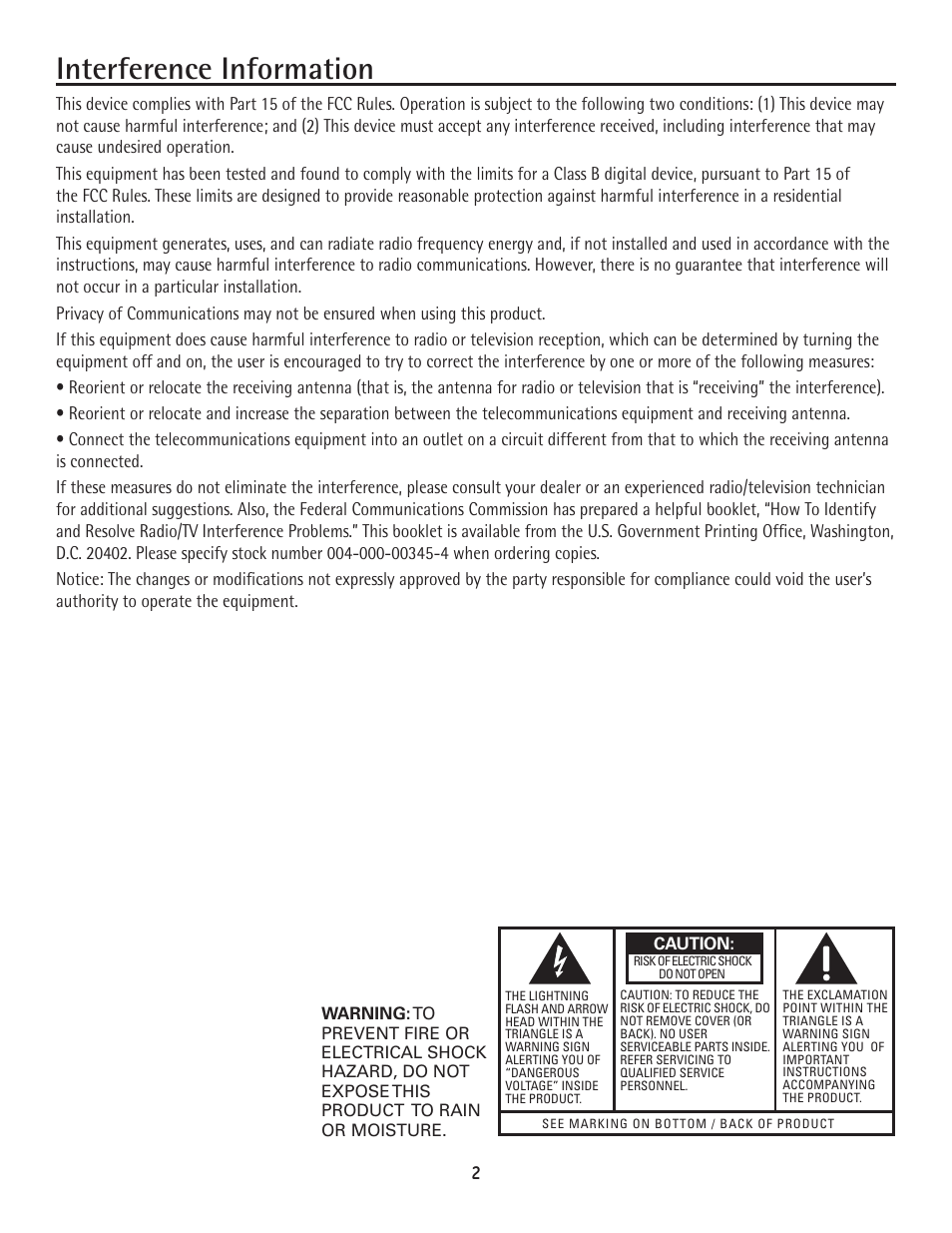 Interference information | GE 25600 MGCP User Manual | Page 2 / 14