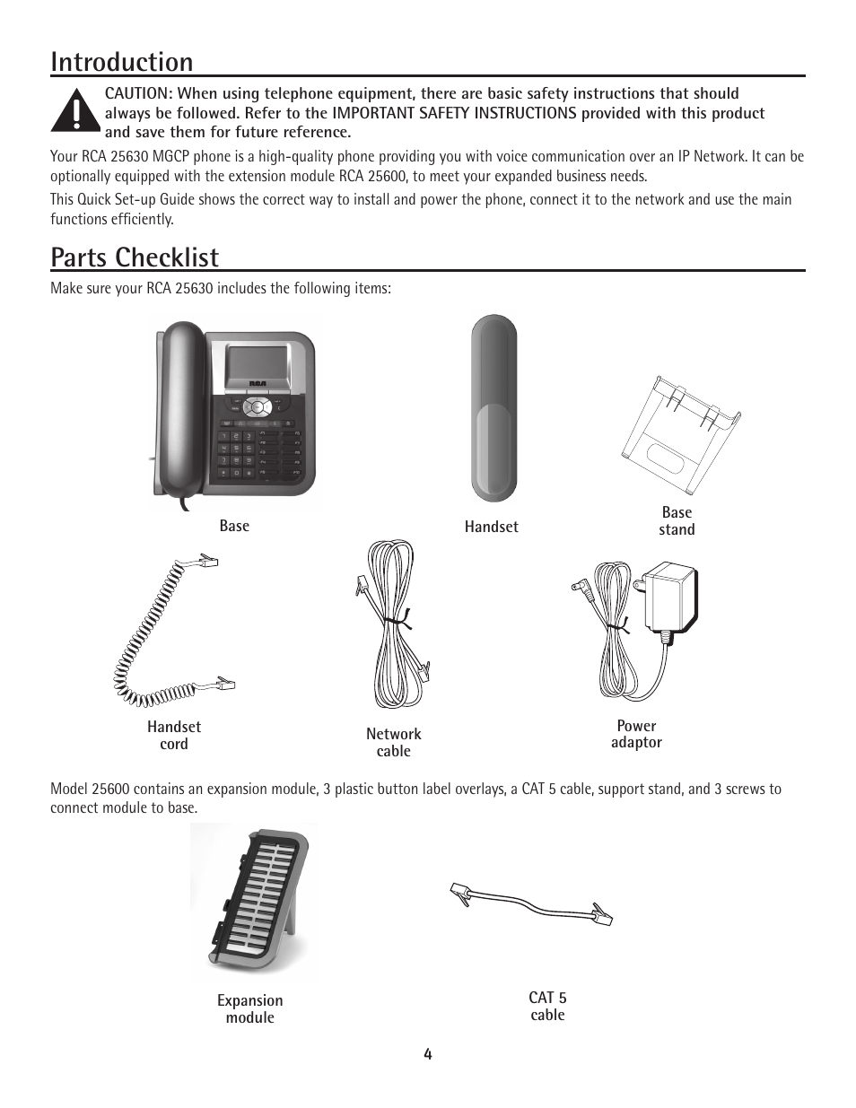 Introduction, Parts checklist | GE 25600 MGCP User Manual | Page 4 / 14