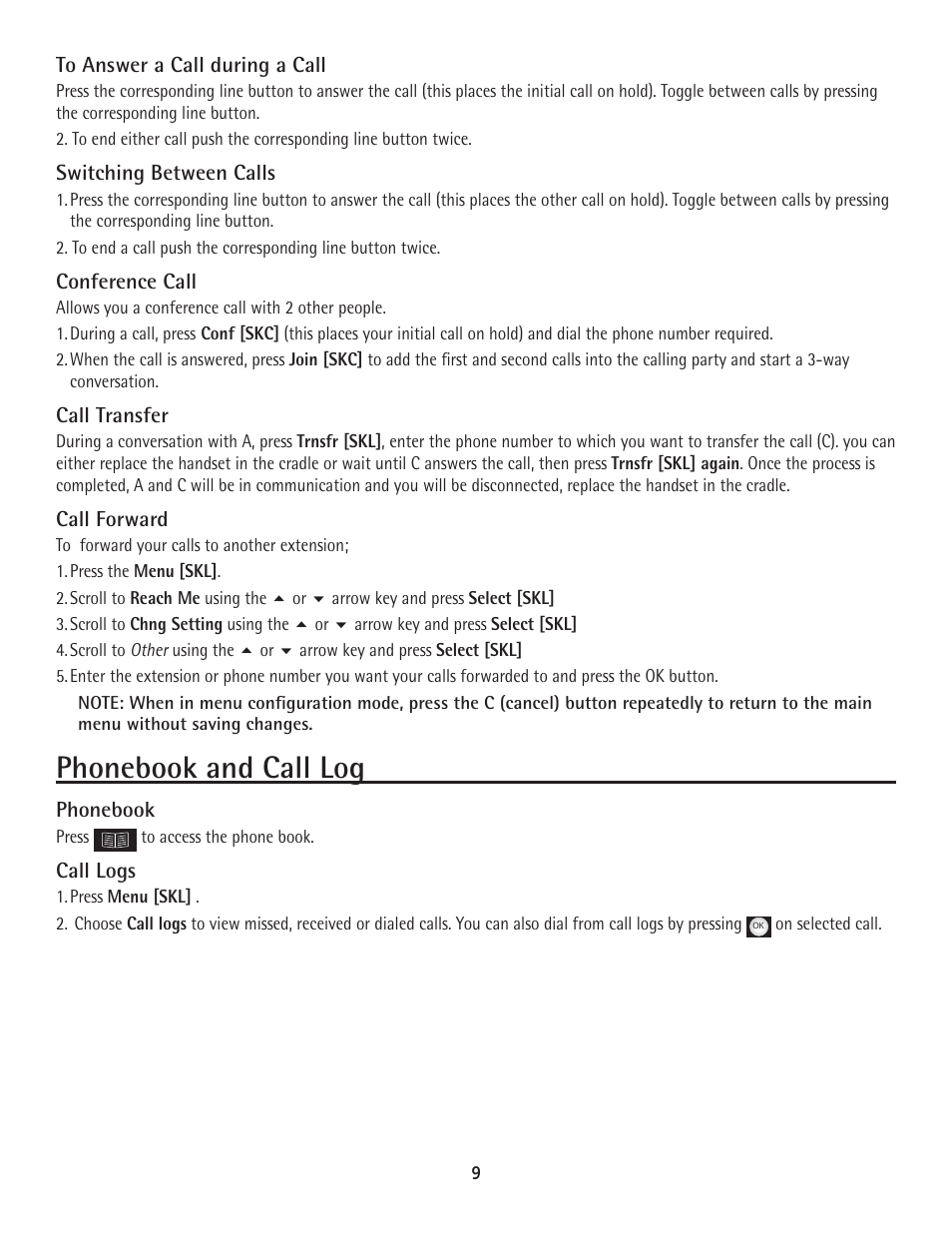 Phonebook and call log | GE 25600 MGCP User Manual | Page 9 / 14