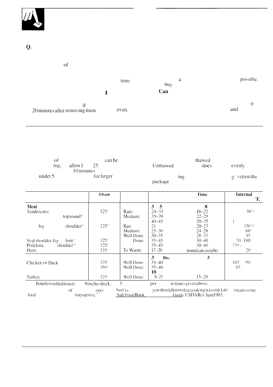 Roasting, Roasting guide, Questions and answers | Frozen roasts | GE 49-8549 User Manual | Page 22 / 40