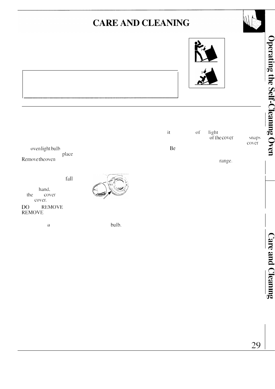 Care and cleaning, Anti-tip, Oven light | Oven light replacement | GE 49-8549 User Manual | Page 29 / 40