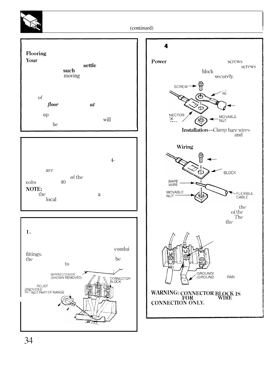 Flooring under the range, Installation instructions | GE 49-8549 User Manual | Page 34 / 40