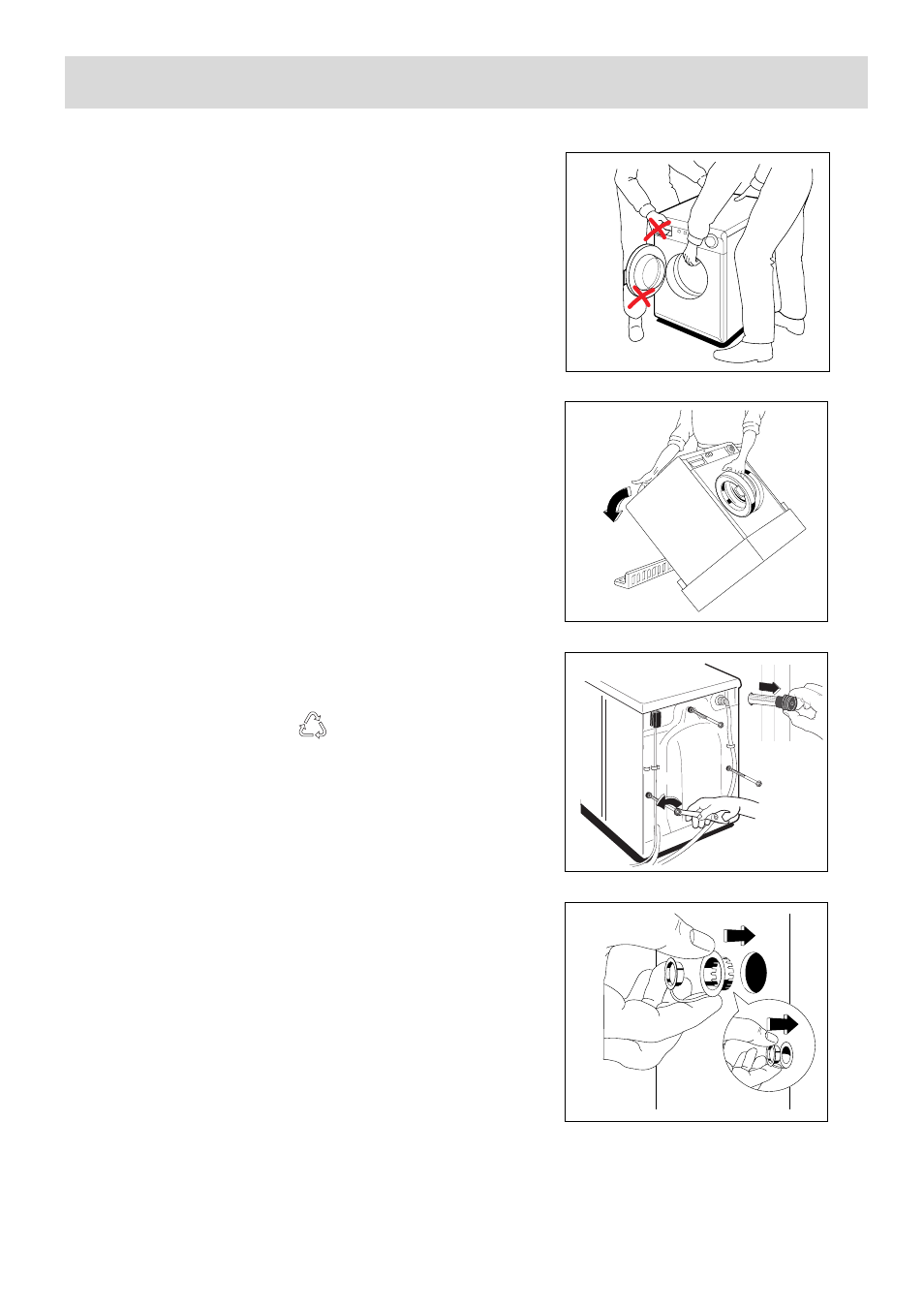 Pakkauksen purkaminen, Vauriot, Konetta nostettaessa | Kuljetustuet, Materiaalimerkintä | Electrolux EW 970 C User Manual | Page 3 / 44