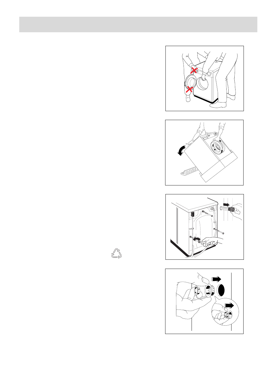 Unpacking the machine, If the machine is damaged, When lifting the machine | Transit locking devices, Identification of materials | Electrolux EW 970 C User Manual | Page 31 / 44