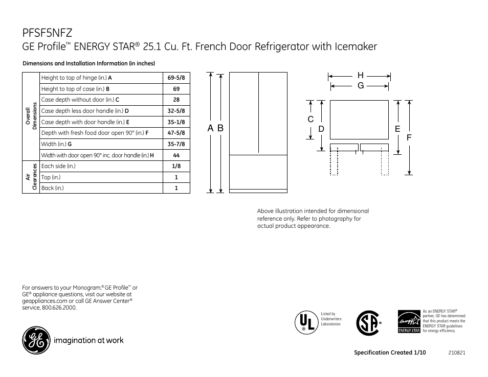 GE ENERGY STAR PFSF5NFZ User Manual | 2 pages