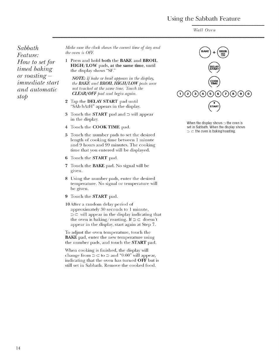 Using the sabbath feature | GE ZET958 User Manual | Page 14 / 48