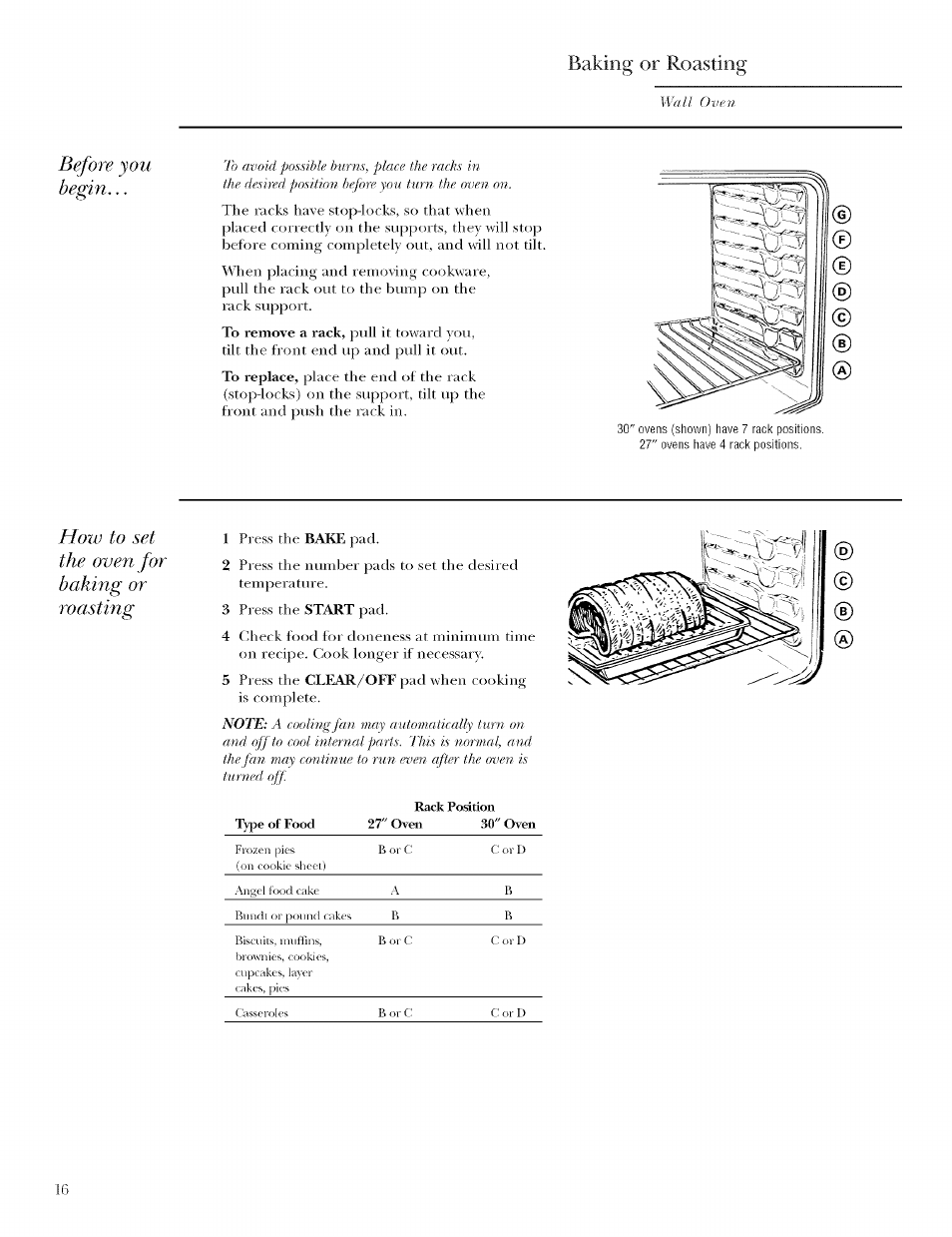 Baking or roasting, Before you begin, Baking or roasting , 17 | GE ZET958 User Manual | Page 16 / 48