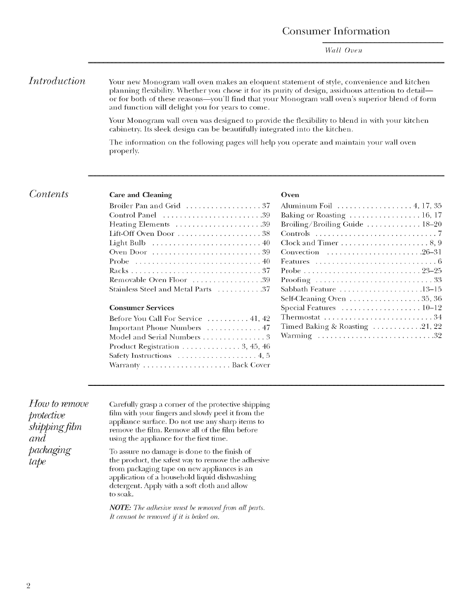 Consumer information | GE ZET958 User Manual | Page 2 / 48