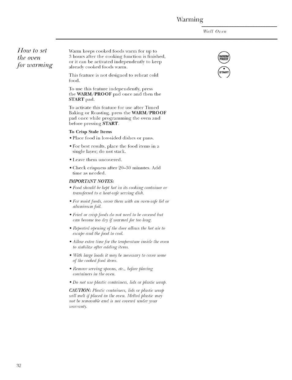 Wanning, How to set the oven for warming | GE ZET958 User Manual | Page 32 / 48