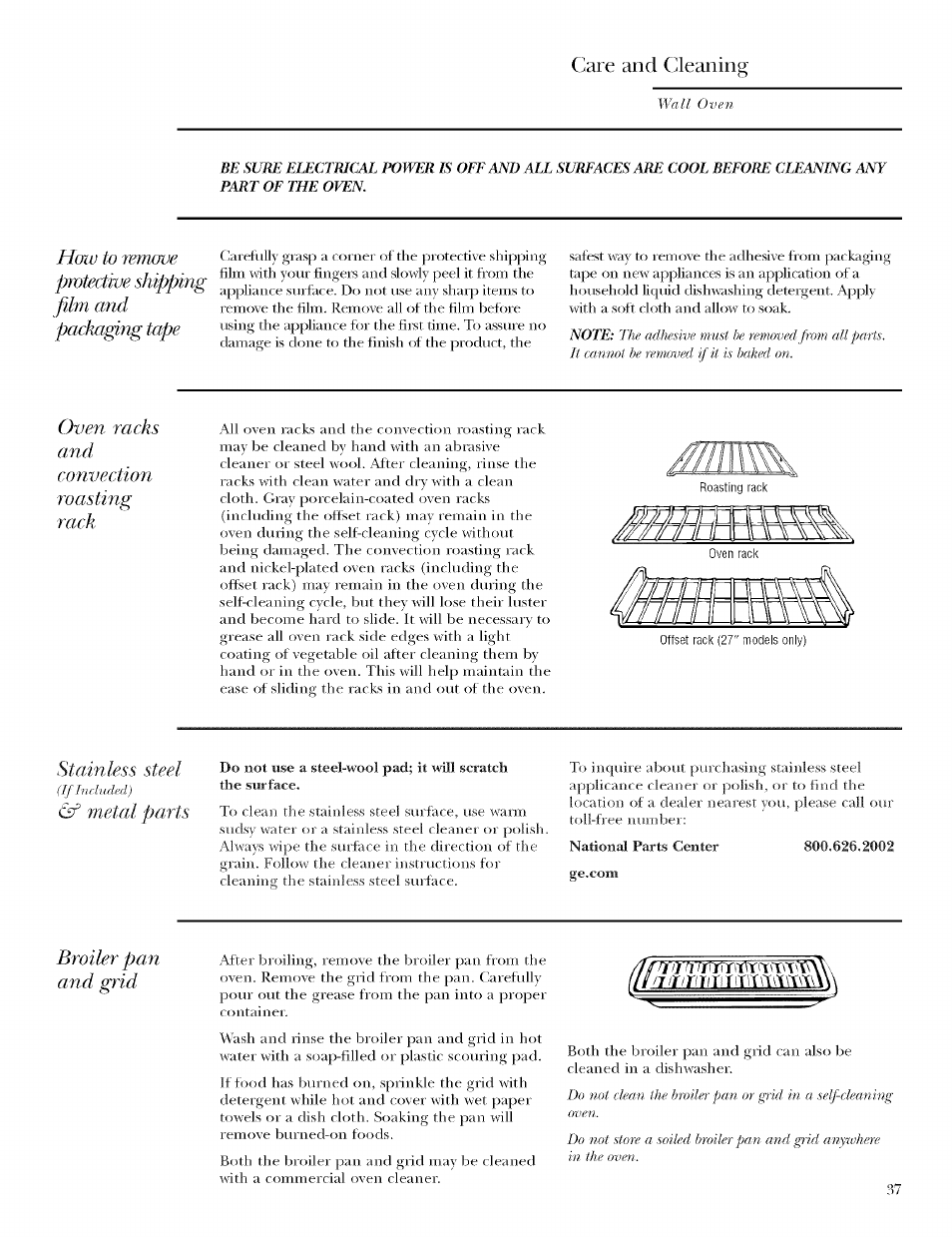 Care and cleaning | GE ZET958 User Manual | Page 37 / 48