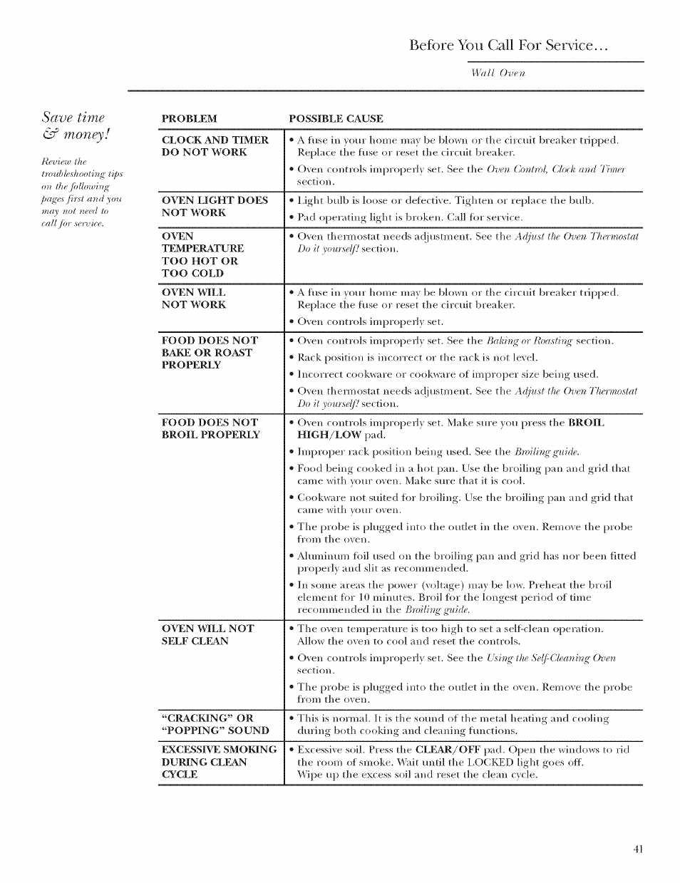 Before you call for ser\ice, Save time & money | GE ZET958 User Manual | Page 41 / 48