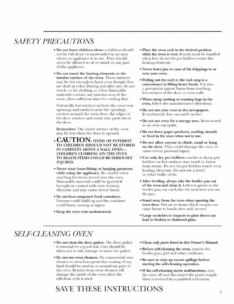 Safety prega utions, Seij^-cleaning oven, Caution | Save these instructions | GE ZET958 User Manual | Page 5 / 48