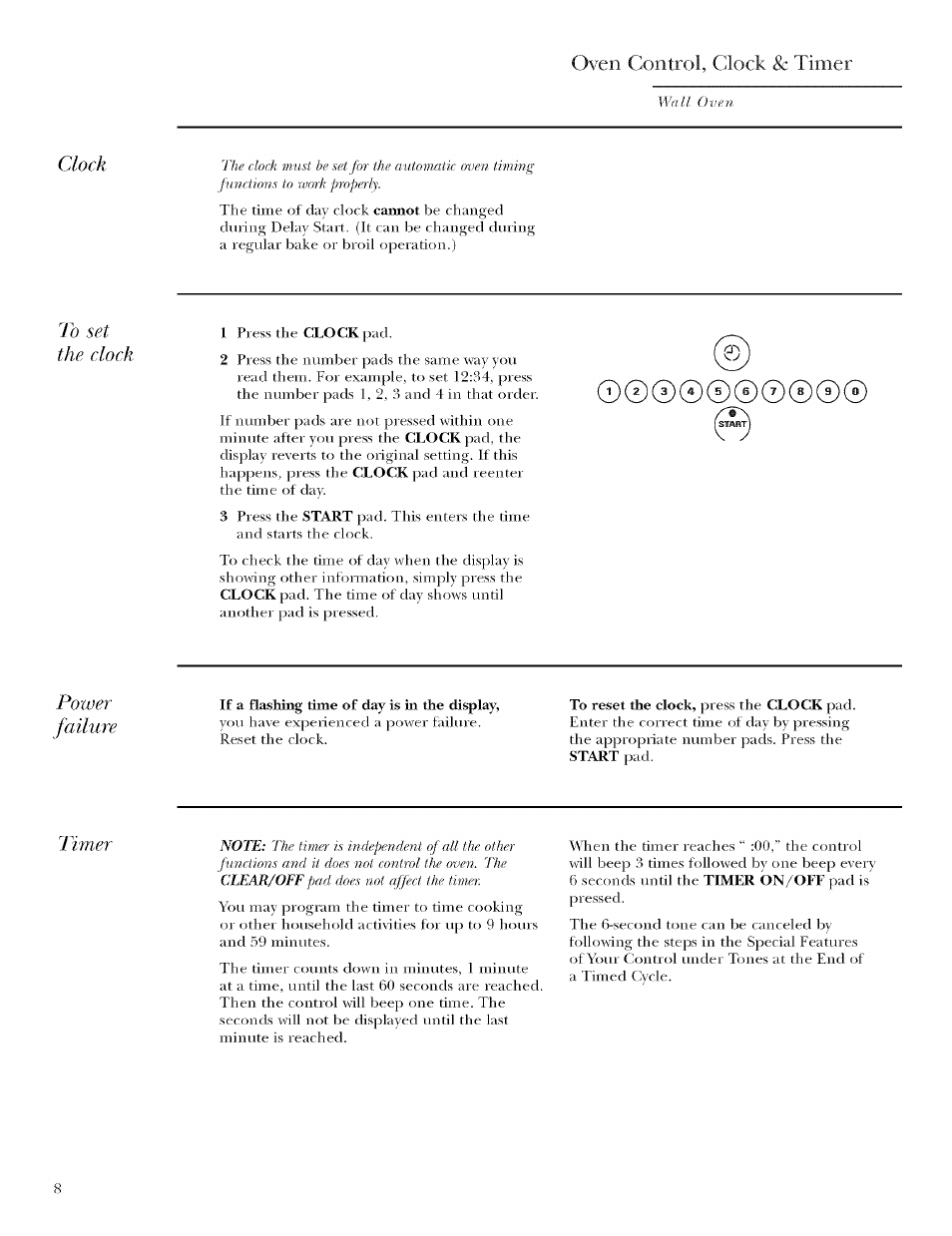 Oven control, clock 8c timer, Clock, To set the clock | Oven control, clock, Timer | GE ZET958 User Manual | Page 8 / 48