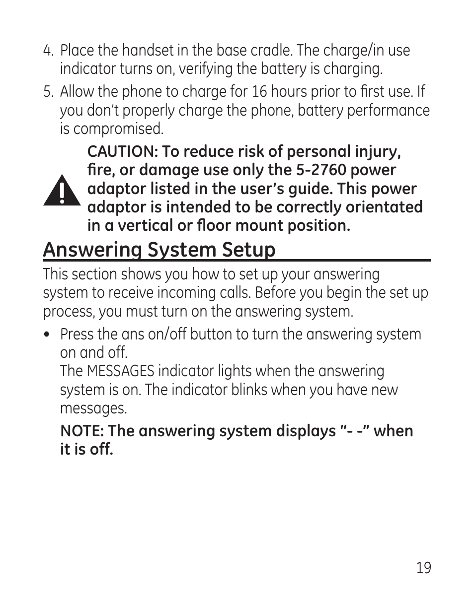 Answering system setup | GE 27907 Series User Manual | Page 19 / 94