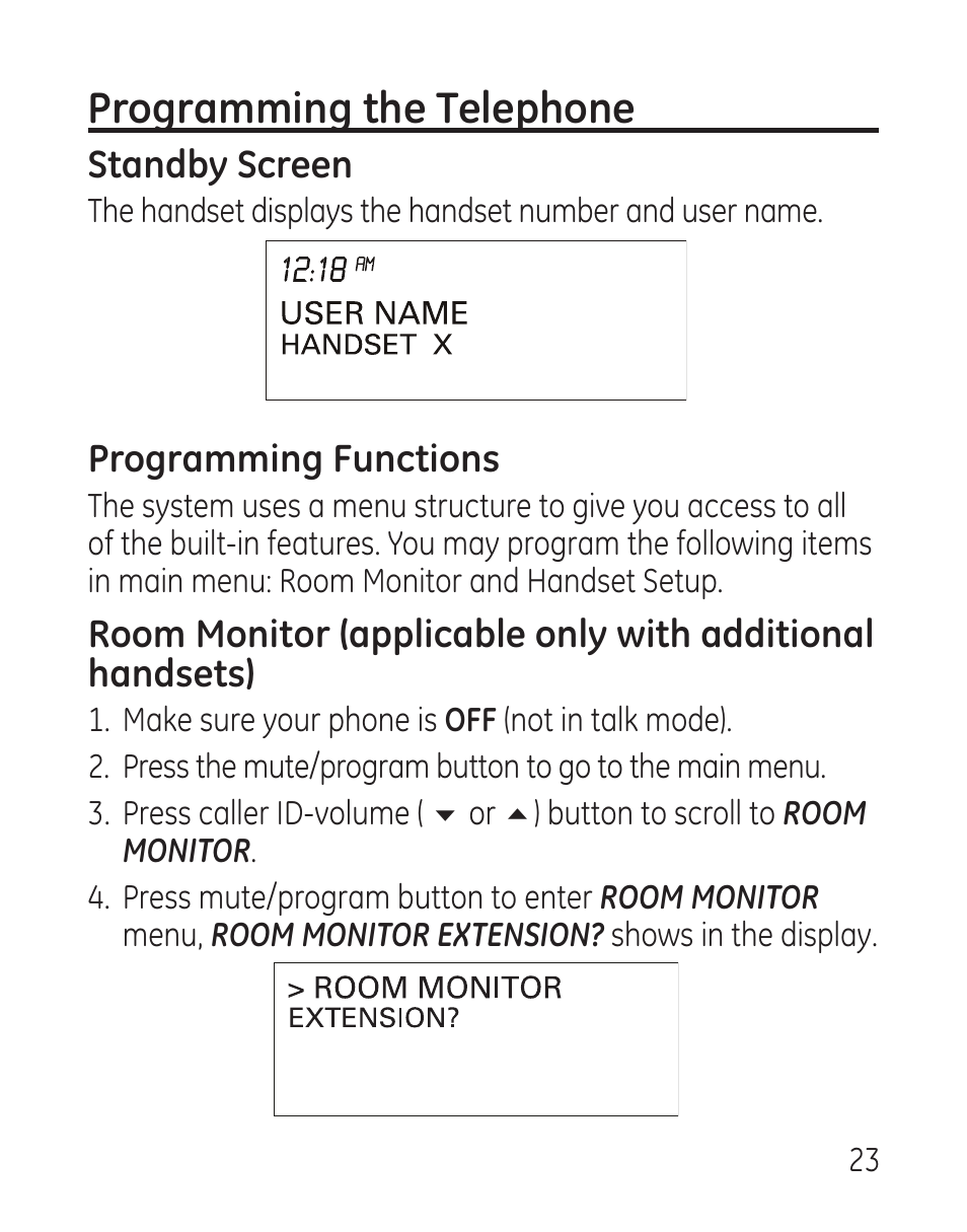 Programming the telephone | GE 27907 Series User Manual | Page 23 / 94