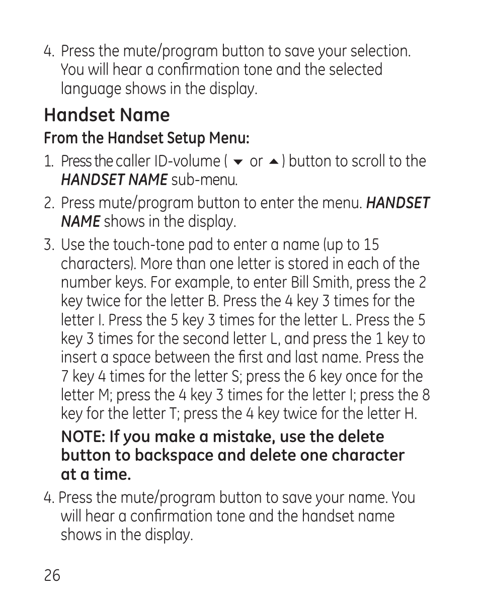 Handset name | GE 27907 Series User Manual | Page 26 / 94