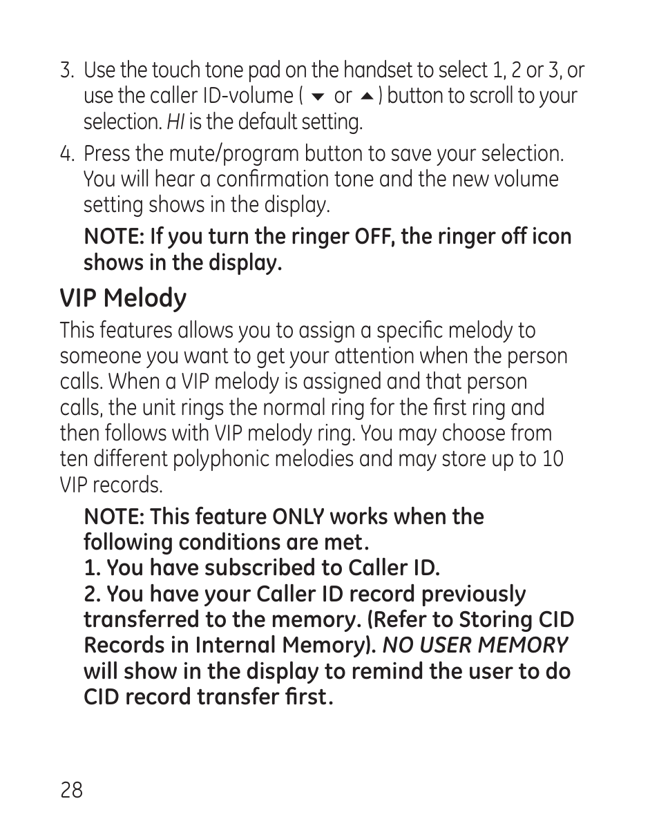 Vip melody | GE 27907 Series User Manual | Page 28 / 94