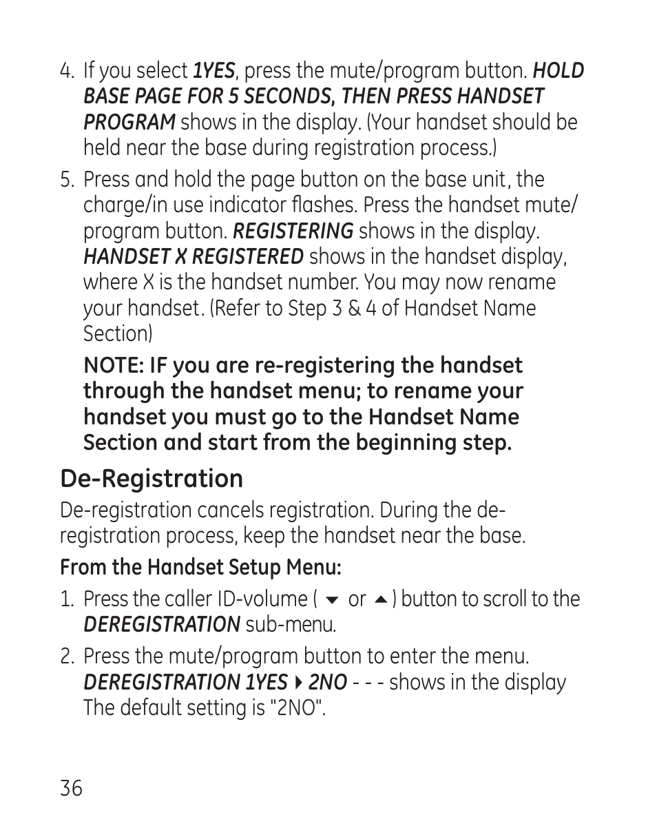 De-registration | GE 27907 Series User Manual | Page 36 / 94