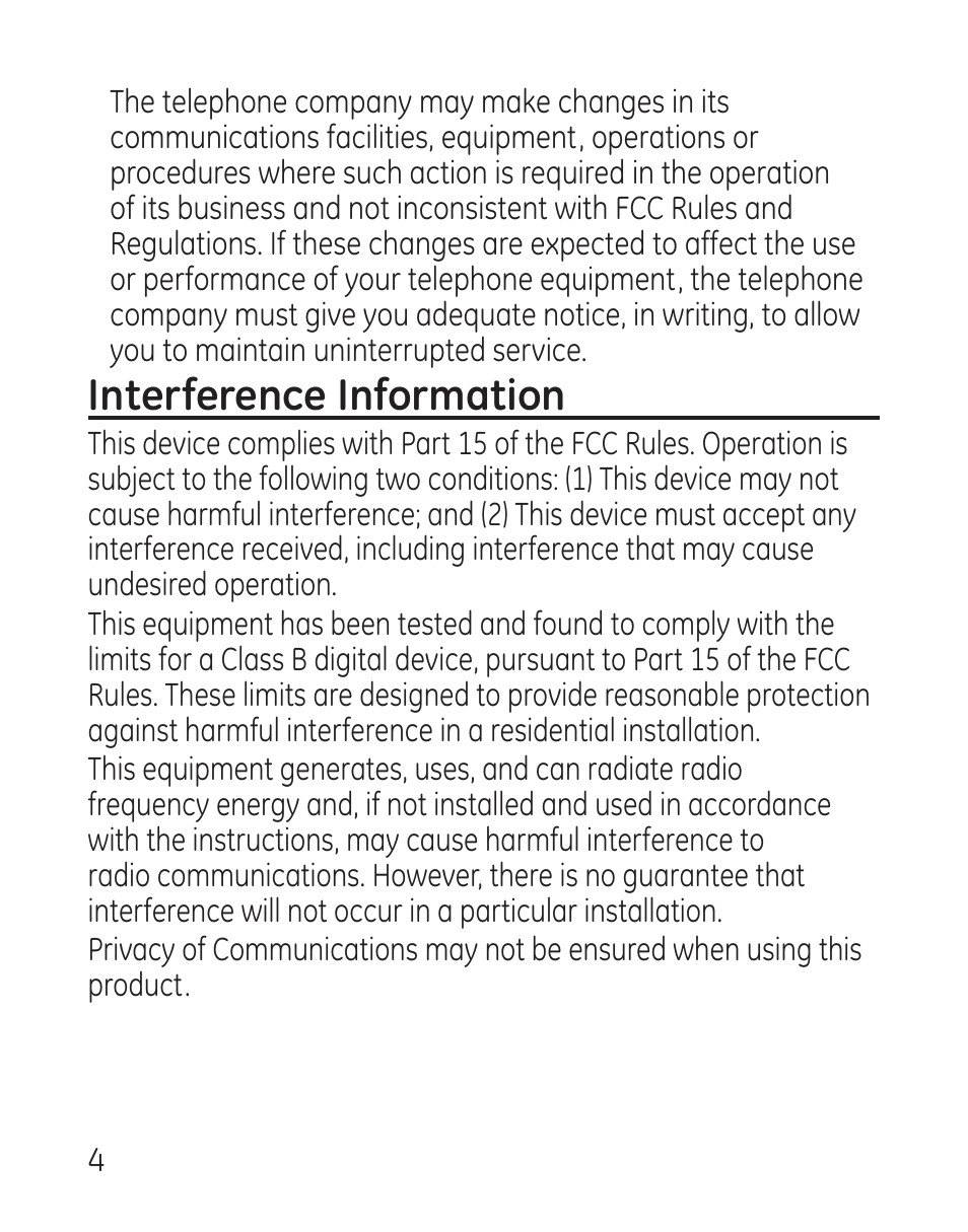 Interference information | GE 27907 Series User Manual | Page 4 / 94