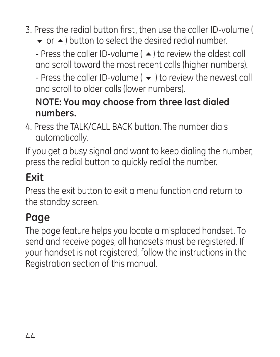 Exit, Page | GE 27907 Series User Manual | Page 44 / 94