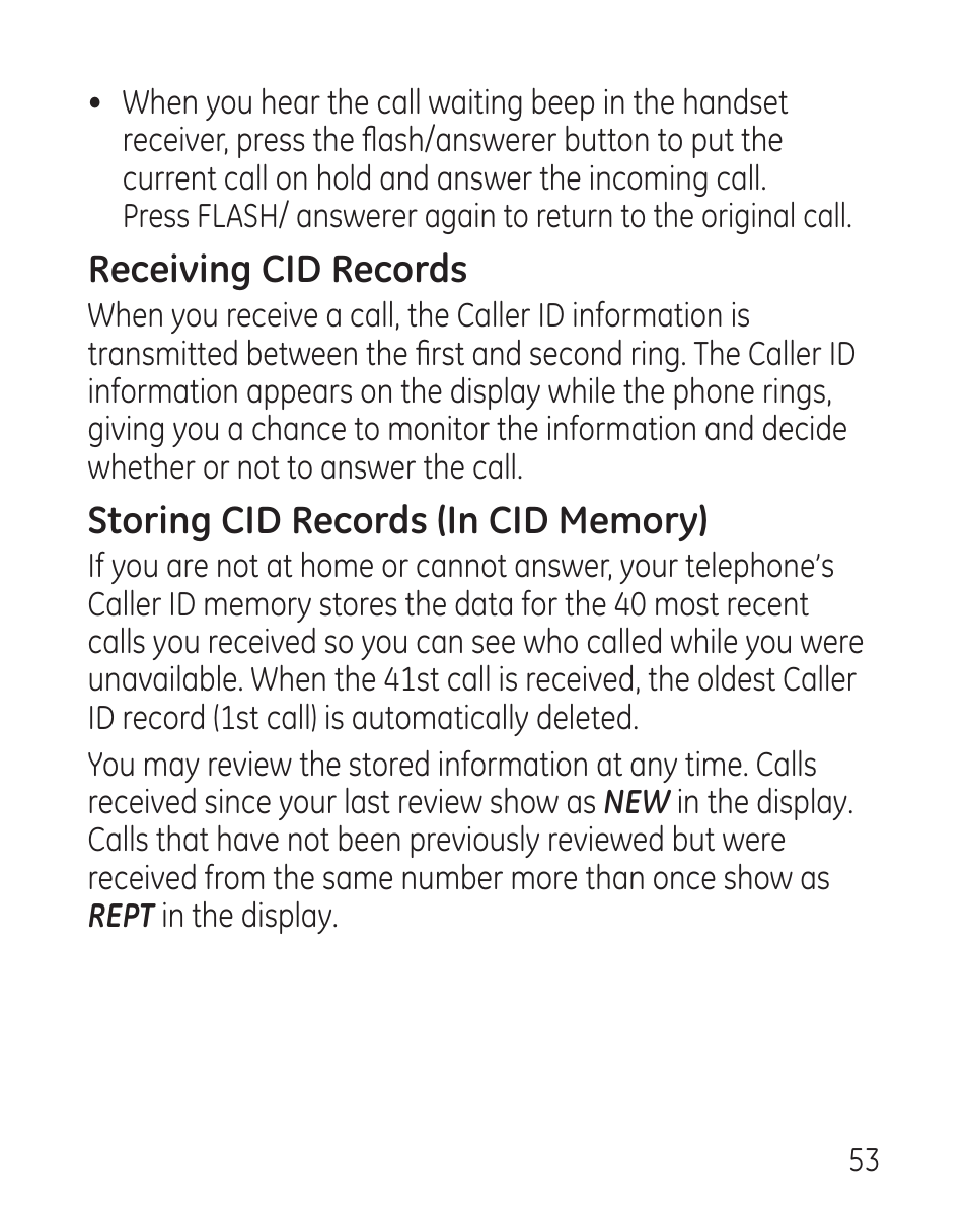 Receiving cid records | GE 27907 Series User Manual | Page 53 / 94
